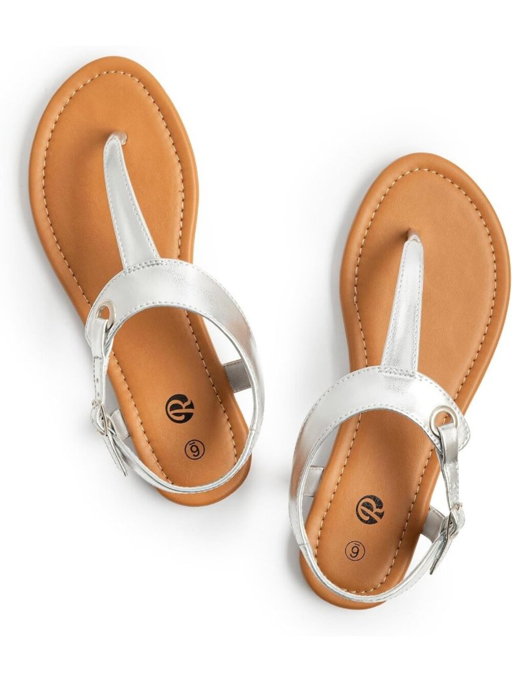 Women's New Pu Sliver Adjustable Ankle Buckle with T-Strap Flats Thong Sandals